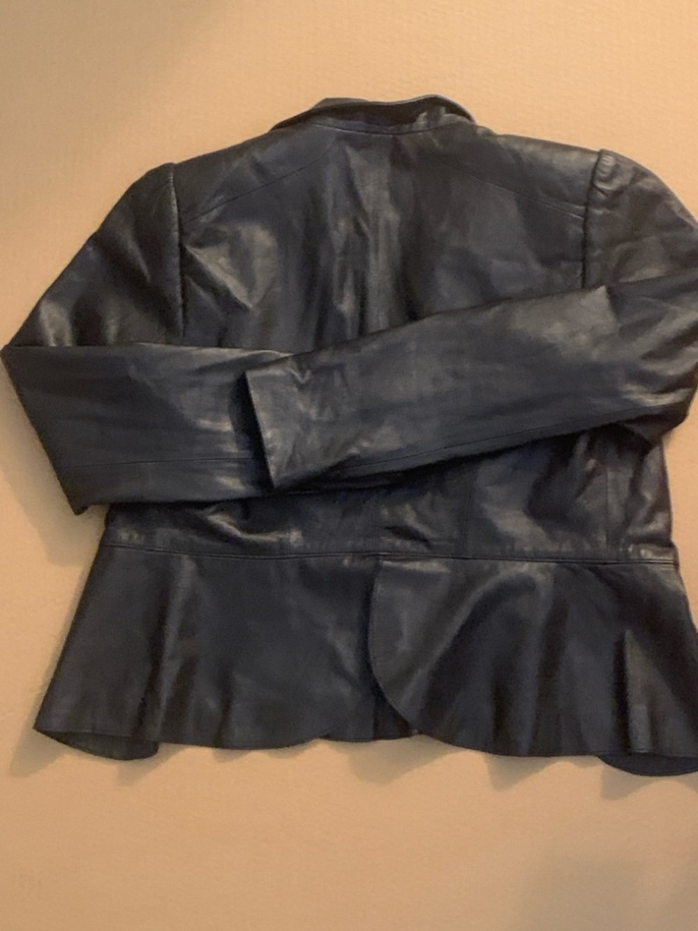 White House Black Market Black Leather Ruffle-Front Jacket. - Picture 12 of 12